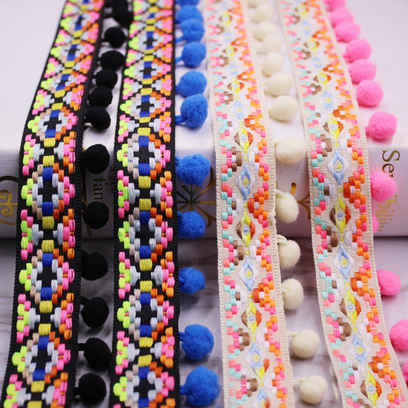 Home Ec Textiles - 1yards/lot Pompom Fringe trim fabric tassels