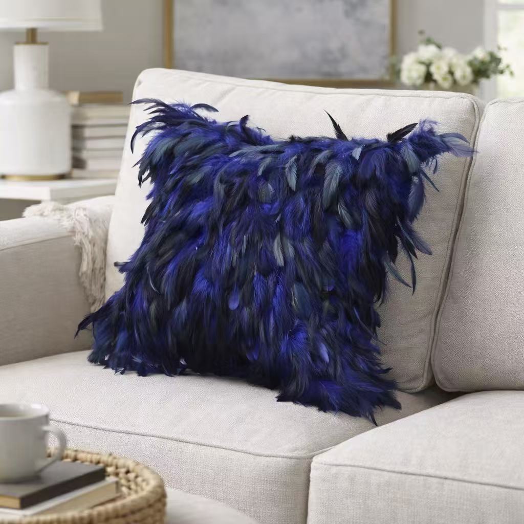 Real Turkey Feather Fur Cushio - مراجعة Home Textiles Turkey وسعره